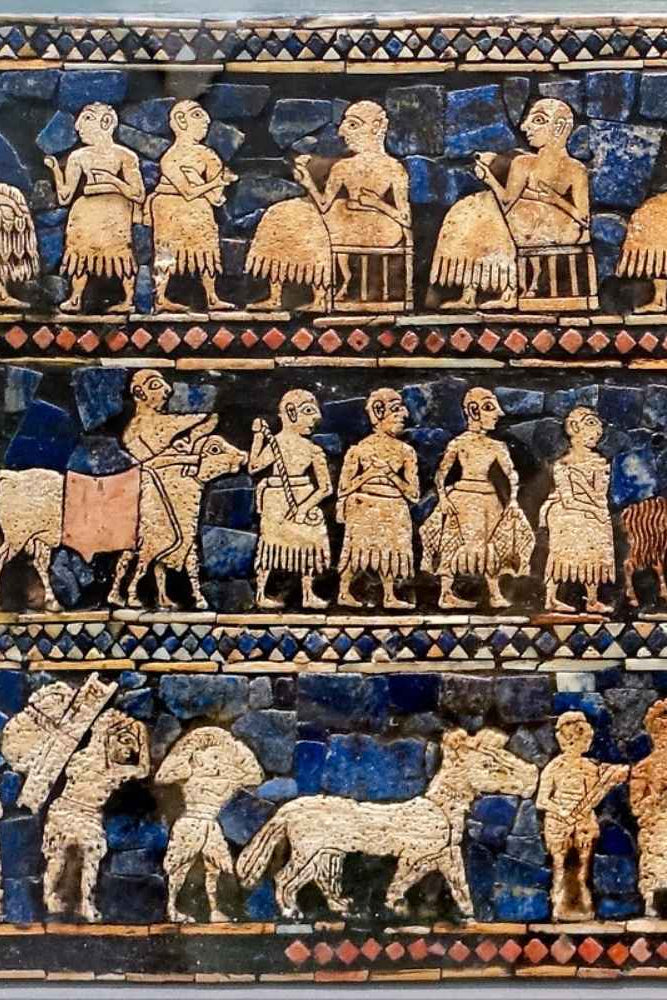 Royal Standard of Ur mosaic panel with lapis lazuli inlay.