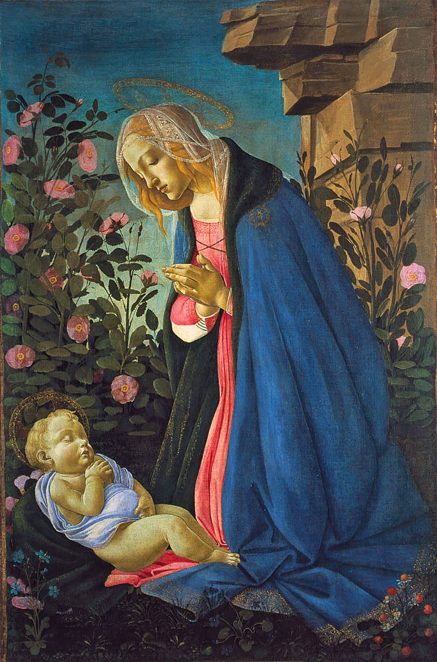 Renaissance painting of Virgin Mary in ultramarine robe; pigment derived from imported lapis lazuli.